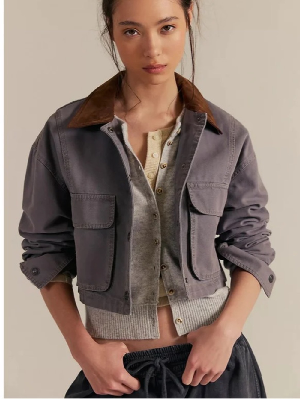 Free People We The Free Martha Workwear Jacket Grey Quill Medium NWT Barn Coat